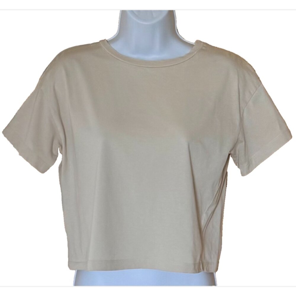 ISA & ELLA Women's Teen's Sm Tan Beige Crop Top Organic Short Sleeve Minimalist